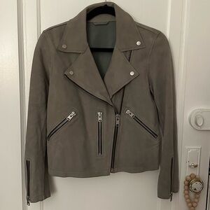 Authentic All saints Suede Biker Jacket in green gray color